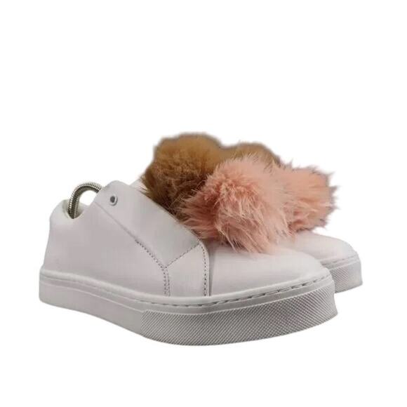 Sam Edelman Shoes Womens 8.5 Sneakers Leya Fashion Pom Pom Slip On Leather White - Picture 1 of 14